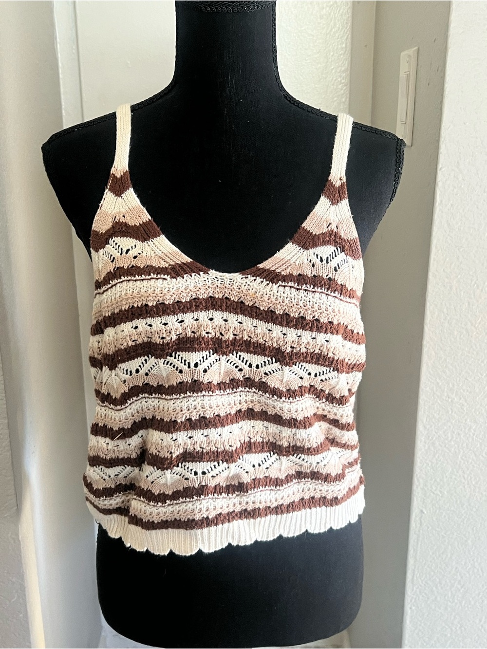 Striped Cream and Brown Knit Camisole